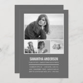 タシンプルイムラインの卒業招待状 – グレー 招待状 (正面/裏面)