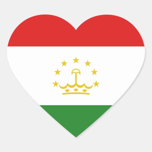 タジキスタンの国旗ハートステッカー ハートシール (正面)