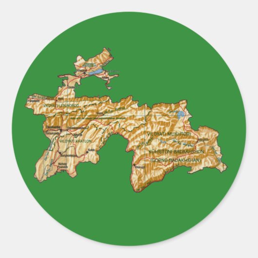 タジキスタンの地図ステッカー ラウンドシール (正面)
