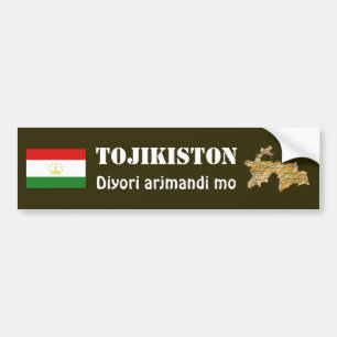 タジキスタンの旗 + 地図のバンパーステッカー バンパーステッカー