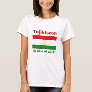 タジキスタンの旗+地図+テキストTシャツ Tシャツ