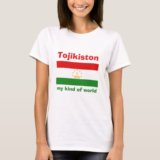 タジキスタンの旗+地図+テキストTシャツ Tシャツ (正面)