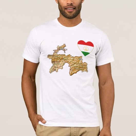 タジキスタン国旗のハートと地図Tシャツ Tシャツ (正面)