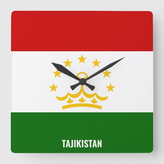 タジキスタン国旗の輝く愛国心 スクエア壁時計 (正面)
