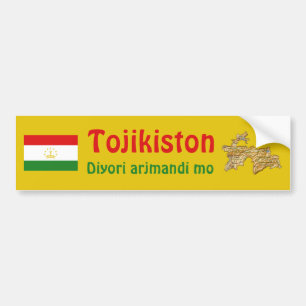 タジキスタン国旗+地図バンパーステッカー バンパーステッカー
