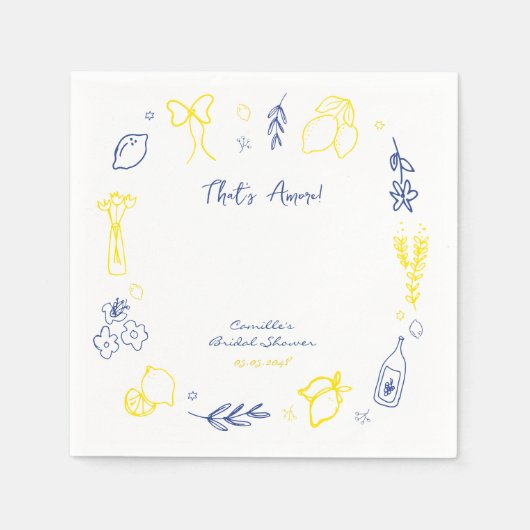 タスアモーレハンドドローイタリアンドレモンブライダルシャワー スタンダードカクテルナプキン (正面)