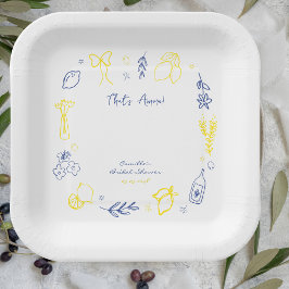 タスアモーレハンドドローイタリアンドレモンブライダルシャワー ペーパープレート