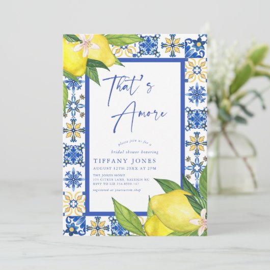 タスアモーレブルーイタリアンタイルレモンブライダルシャワー 招待状 (スタンド正面)