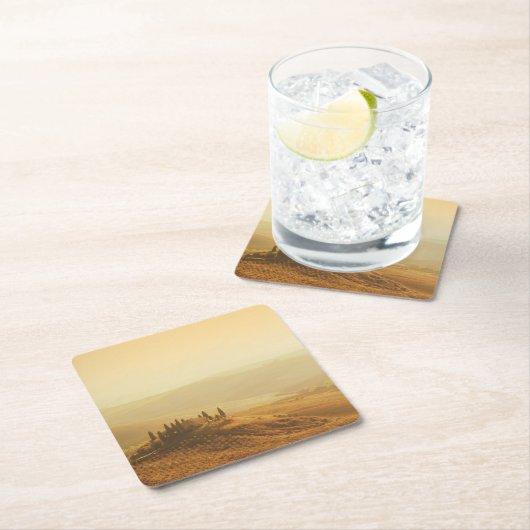 タスカニーのコースターの景色上の日の出 スクエアペーパーコースター (インサイチュ)