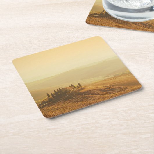 タスカニーのコースターの景色上の日の出 スクエアペーパーコースター (アングル)