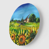 タスカニーのヒマワリそして田舎 ラージ壁時計 (傾斜)