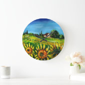 タスカニーのヒマワリそして田舎 ラージ壁時計 (ホーム)