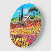 タスカニーの分野、ケシおよびヒマワリの植物相 ラージ壁時計 (傾斜)