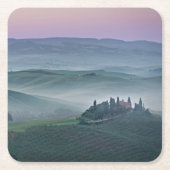 タスカニーの景色のコースター上のピンクの日の出 スクエアペーパーコースター (正面)