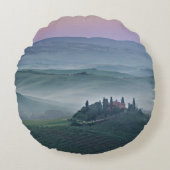 タスカニーの景色の円形の枕上のピンクの日の出 ラウンドクッション (正面)