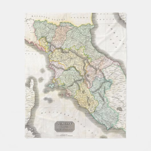 タスカニーイタリア(1814年)のヴィンテージの地図 フリースブランケット (正面)
