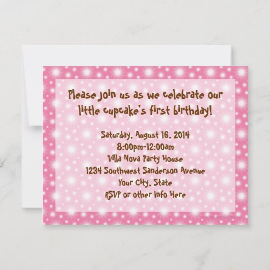 タステイ霜のカップケーキファースト誕生日 招待状 (裏面)