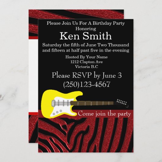 タステフルエレキギター誕生日招待状 招待状 (正面/裏面)