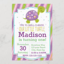 タストライプのートル誕生日招待状（紫） 招待状