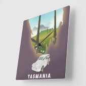 タスマニア図解入りの、写真付きの地図の旅行ポスター。 スクエア壁時計 (傾斜)