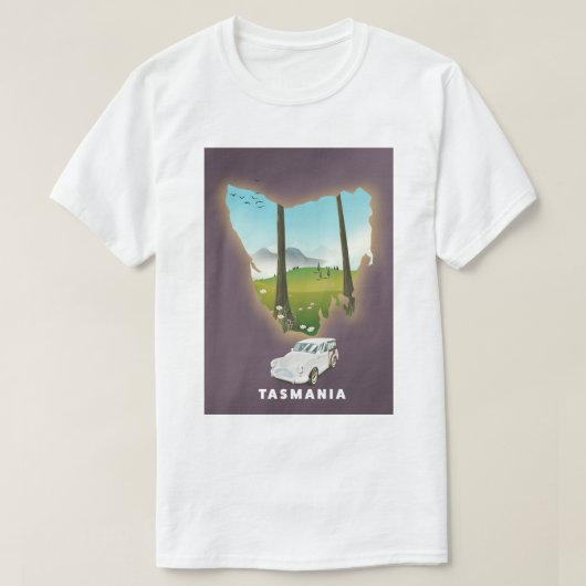 タスマニア図解入りの、写真付きの地図の旅行ポスター。 Tシャツ (デザイン正面)