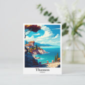 タソスギリシャ美術ヴィンテージトラベルイラストレーション ポストカード (スタンド正面)