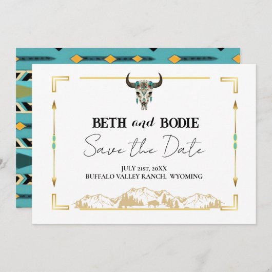 タタンカビソンイエローストーンランチ日付を保存 招待状 (正面/裏面)