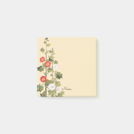タチアオイの花のアート付箋ノートパッド（名入れ可） ポストイット (正面)
