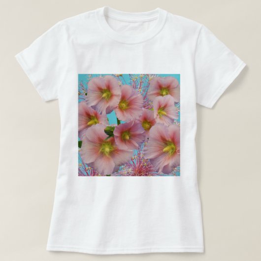 タチアオイの花の写真コラージュ Tシャツ (デザイン正面)