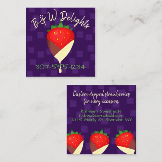 タチードチョコレートでイチゴフルーツビジネス スクエア名刺 (正面/裏面)