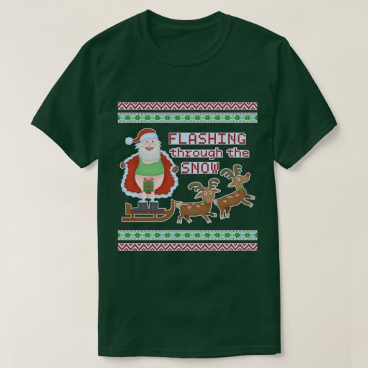 タッキーおもしろいクリスマス |雪を通してサンタが点滅 Tシャツ (デザイン正面)