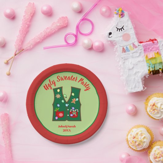タッキーなクリスマスライト醜いセーターパーティー ペーパープレート (パーティー)