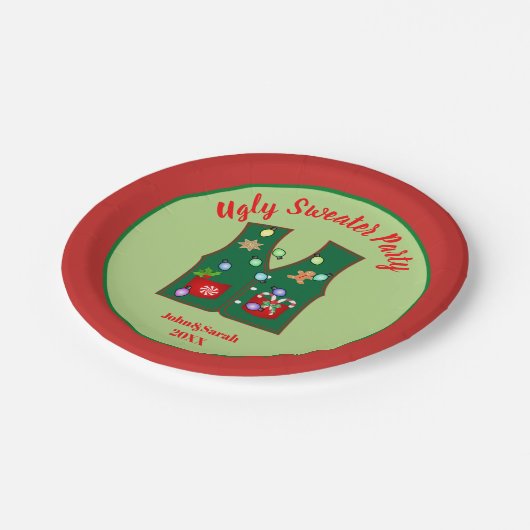 タッキーなクリスマスライト醜いセーターパーティー ペーパープレート (アングル)