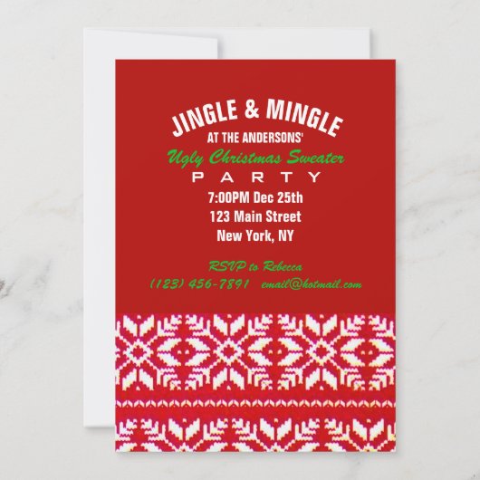 タッキーなクリスマス醜いセーターパーティー 招待状 (裏面)