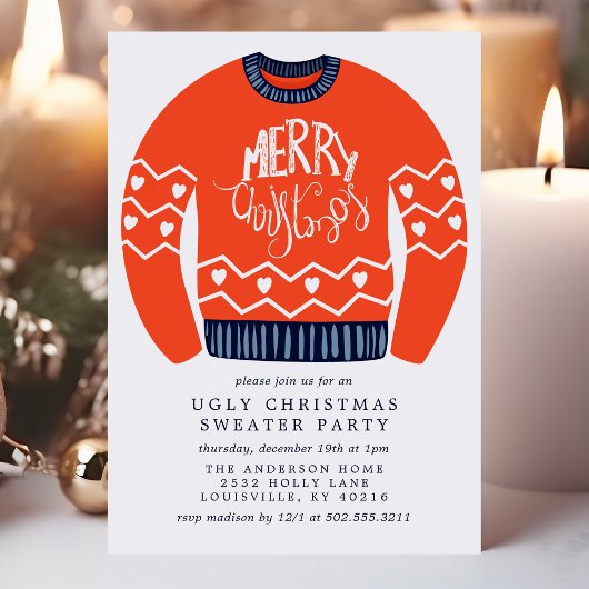 タッキーなメリークリスマスの醜いクリスマスセーターパーティー 招待状
