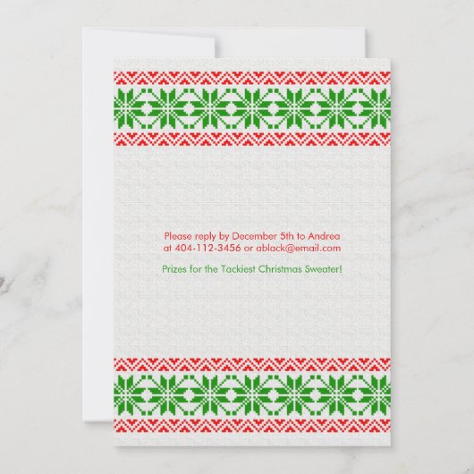 タッキーな醜いクリスマスセーターパーティの招待状 招待状 (裏面)