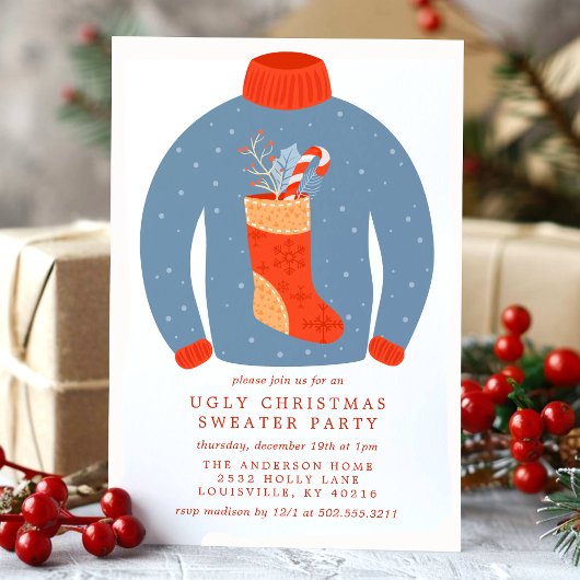 タッキーストッキング醜いクリスマスセーターパーティー 招待状
