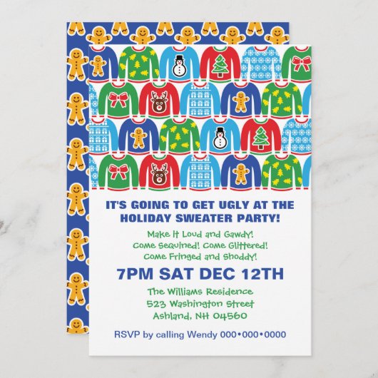 タッキーホリデーセーターパーティーブリーセーター 招待状 (正面/裏面)