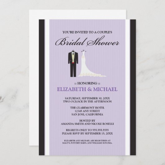 タックス&ガウンのカップルのブライダルシャワーの招待 招待状 (正面/裏面)