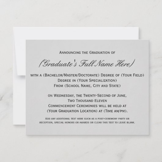 タッセルはハッスル大学の卒業の価値があった 招待状 (裏面)