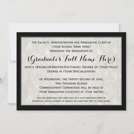 タッセルはハッスル大学の卒業の価値があった 招待状 (裏面)