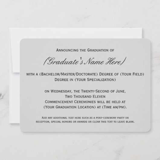 タッセルはハッスル大学の卒業式の価値があった 招待状 (裏面)