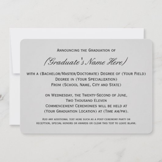 タッセルはハッスル大学の卒業式の価値があった 招待状 (裏面)