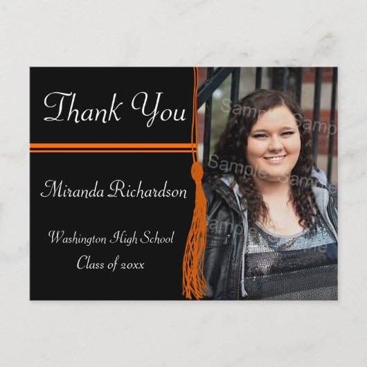 タッセルオレンジ&ブラック卒業パーティー ポストカード (正面)