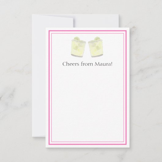 タッセルパペルパーソナライズされたピカドピンクグリーンフィエスタ サンキューカード (正面)