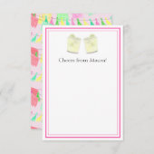 タッセルパペルパーソナライズされたピカドピンクグリーンフィエスタ サンキューカード (正面/裏面)