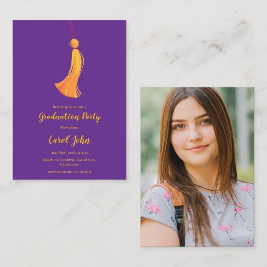 タッセルフォト2025卒業パーティミニ招待状 エンクロージャーカード (正面/裏面)