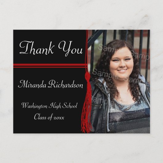 タッセルレッド&ブラック卒業パーティー発表 案内ポストカード (正面)