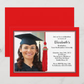 タッセル写真 卒業おめでとう 招待状 赤 & 白 (正面/裏面)