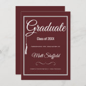 タッセル卒業発表グレーとマルーン 案内状 (正面/裏面)